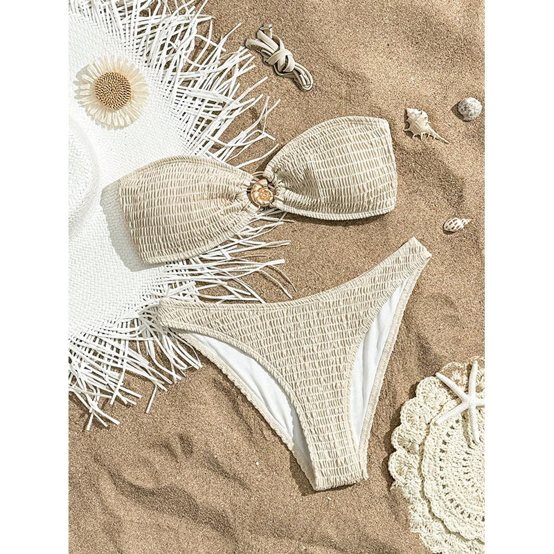 Damen Bandeau-Bikini mit strukturierter Oberfläche und charmanten Akzenten R&B