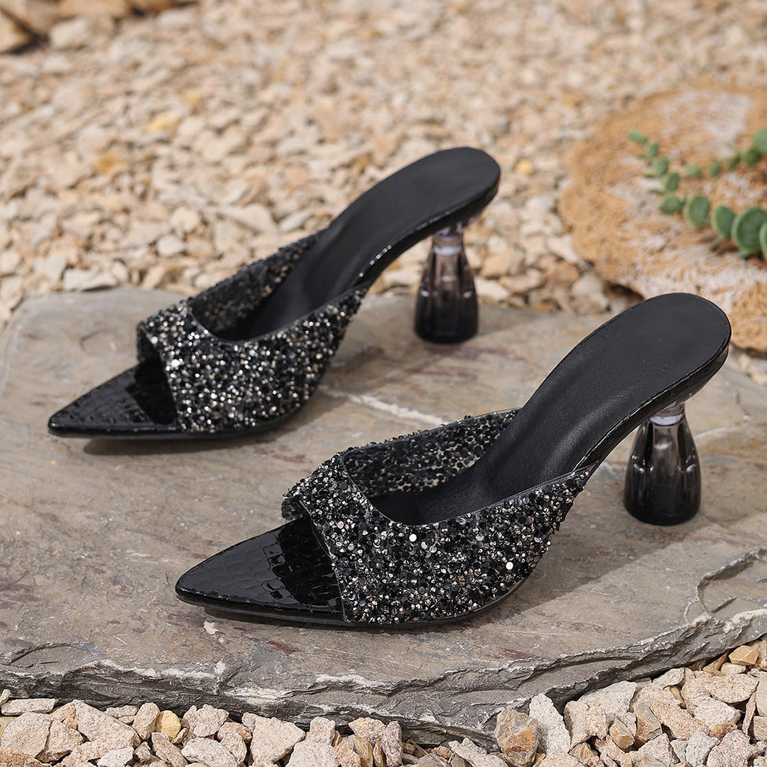 Damen Glamouröse und funkelnde High Heels mit transparentem Blockabsatz R&B
