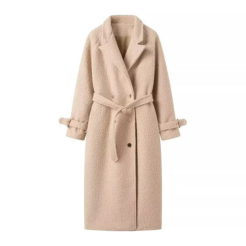 Damen eleganter und kuscheliger Wollmantel mit Gürtel und aufgesetzten Taschen R&B