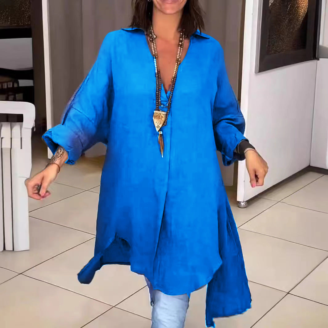 Damen Leinen Tunika mit asymmetrischem Schnitt und eleganten Details R&B