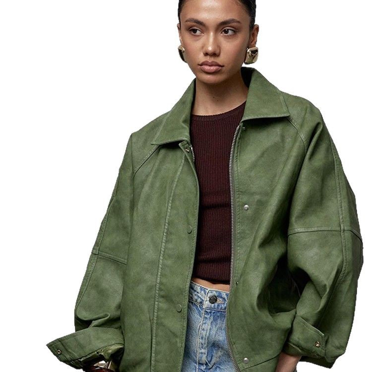 Damen lässige Oversized Jacke aus veganem Wildleder R&B
