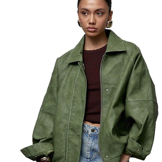 Damen lässige Oversized Jacke aus veganem Wildleder R&B