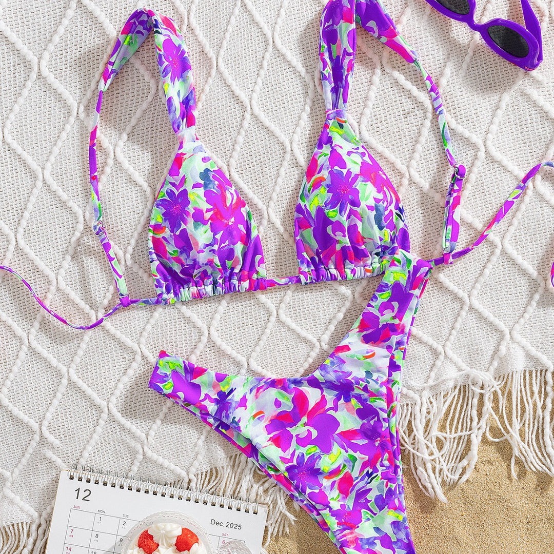 Damen Triangel-Bikini mit buntem Blumendesign und verstellbaren Trägern R&B