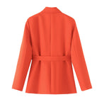 Damen taillierte Blazerjacke mit praktischen Taschen und Bindegürtel R&B