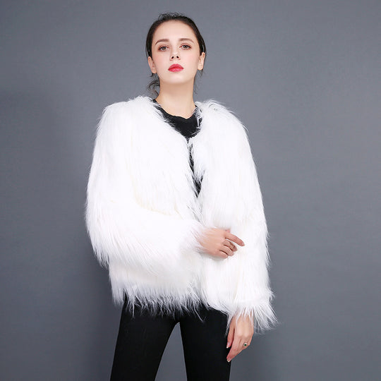 Damen Kuschelweicher Kunstfell-Mantel mit offenem Schnitt und langen Ärmeln R&B