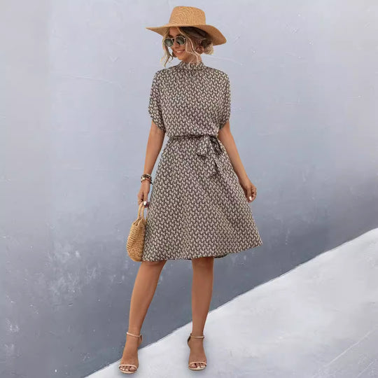 Damen Midikleid mit Gummizug und hochgeschlossenem Kragen R&B