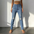 Damen Ripped Jeans mit hohem Bund und figurbetonter Passform