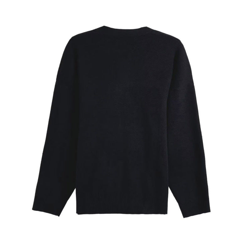 Damen lässiger Pullover mit klassischem Rundhalsausschnitt und langem Arm R&B