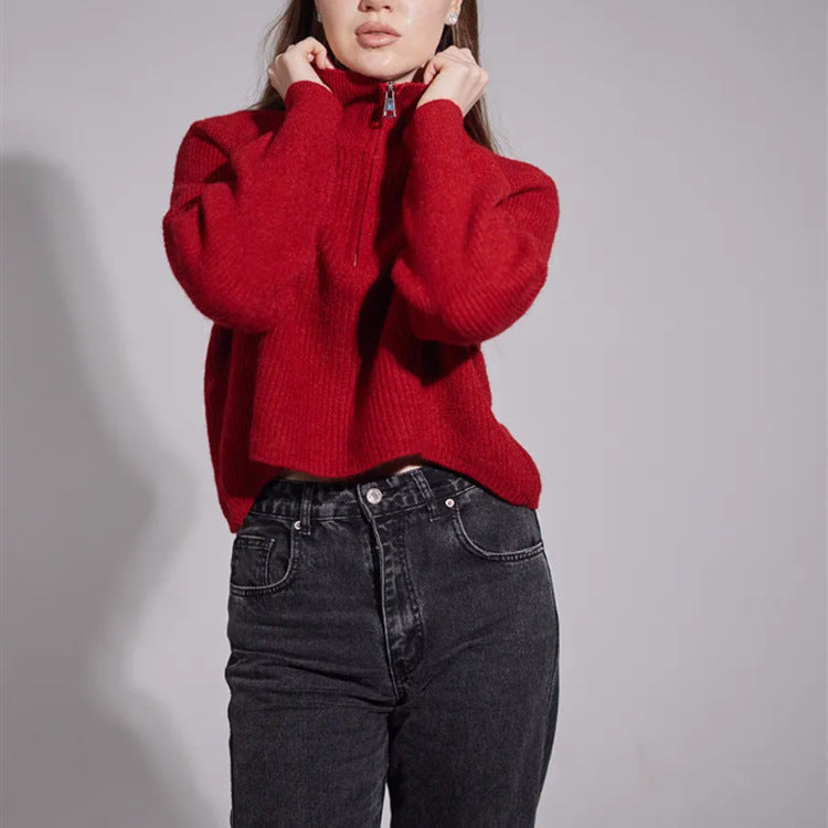 Damen Pullover mit hohem Kragen und Zip