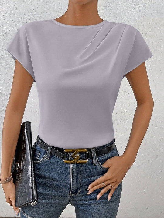 Damen Elegantes Kurzarm-Top mit modernem Schnitt und fließendem Stoff R&B