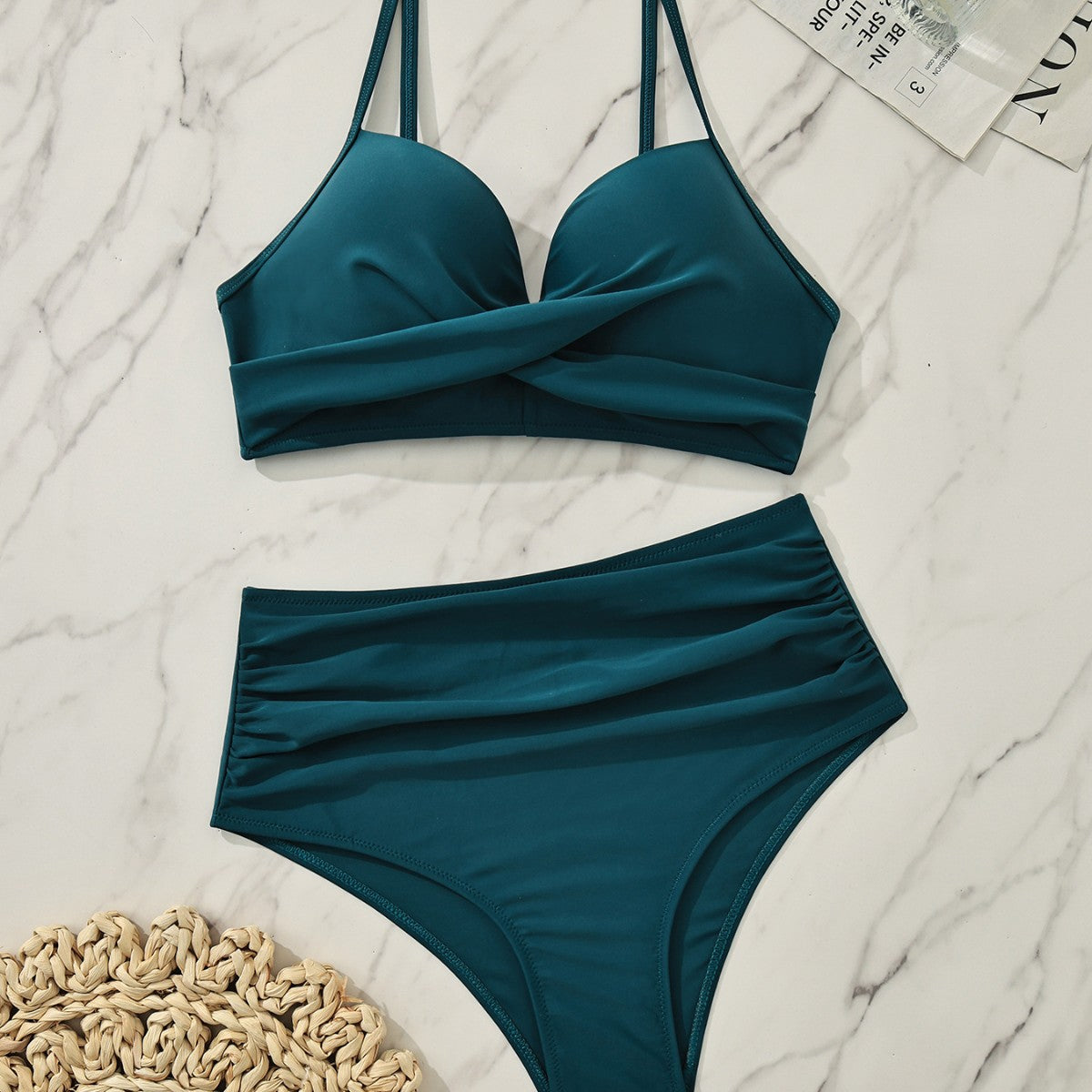 Damen Hochgeschnitten Bikini mit Wickel-Oberteil