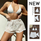 Damen Badeshorts aus durchscheinendem Häkelstoff