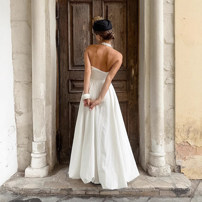 Damen Strapless Mai-Kleid mit elegantem hohem Schlitz und fließendem Rock R&B