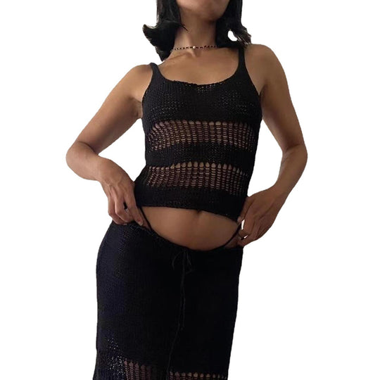 Damen gestricktes Crop-Top mit luftiger Netzstruktur R&B