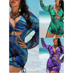 Damen Strandkleid mit transparenten Einsätzen und modischem Wickel-Design R&B