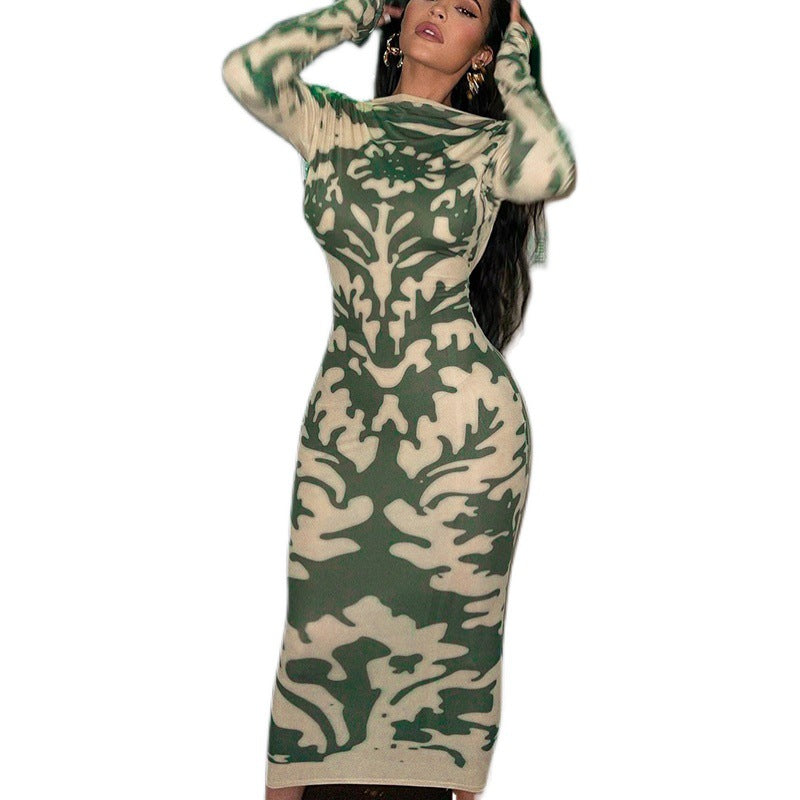 Damen Bodycon-Kleid mit tiefem Rückenausschnitt und floralem Design R&B