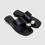 Damen Edle Zehentrenner-Sandalen mit glänzenden Akzenten R&B