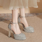 Damen Glitzernde Plateau-Pumps mit elegantem Knöchelriemen R&B