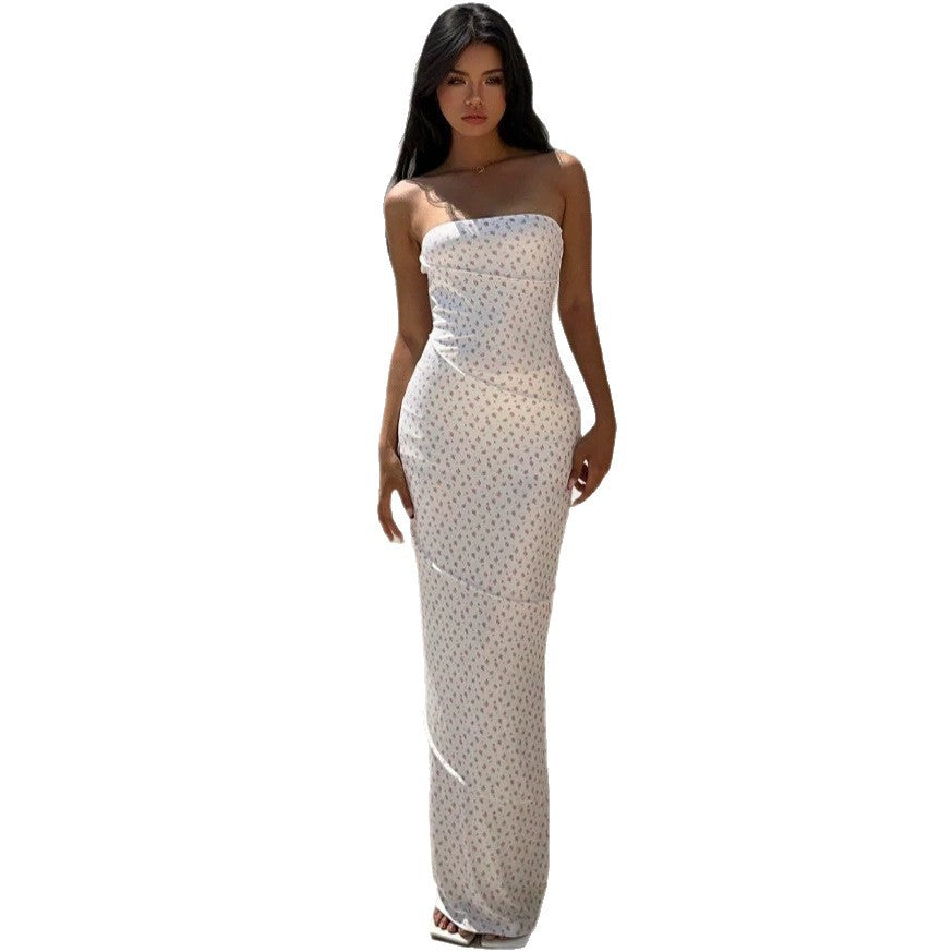 Damen Maxikleid mit floralem Muster und elegantem Bandeau-Ausschnitt R&B