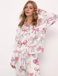 Damen Satin Pyjama-Set mit verspieltem Schleifenmuster