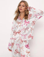 Damen Satin Pyjama-Set mit verspieltem Schleifenmuster