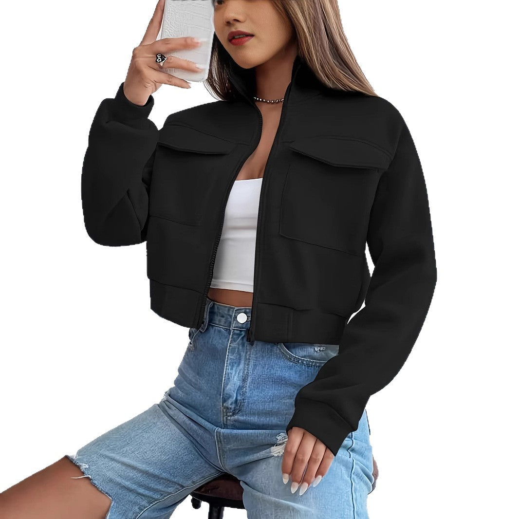 Damen modische Kurzjacke mit praktischen Aufsatztaschen und sportlichem Schnitt R&B
