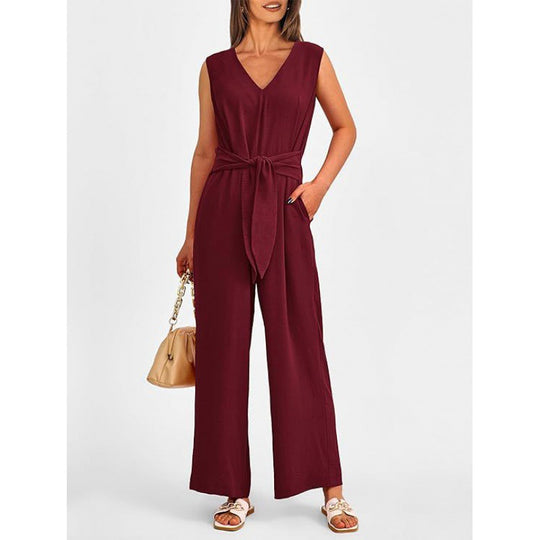 Damen Eleganter Jumpsuit mit taillierter Silhouette und V-Ausschnitt R&B
