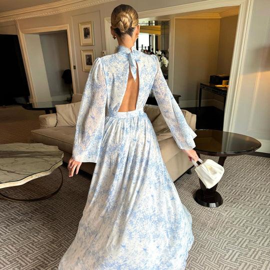 Damen Maxikleid mit transparenten Ärmeln und eleganter Blütenstickerei R&B