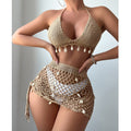 Damen Häkel-Bikini-Set mit charmanten Muscheldetails und verstellbarem Unterteil R&B