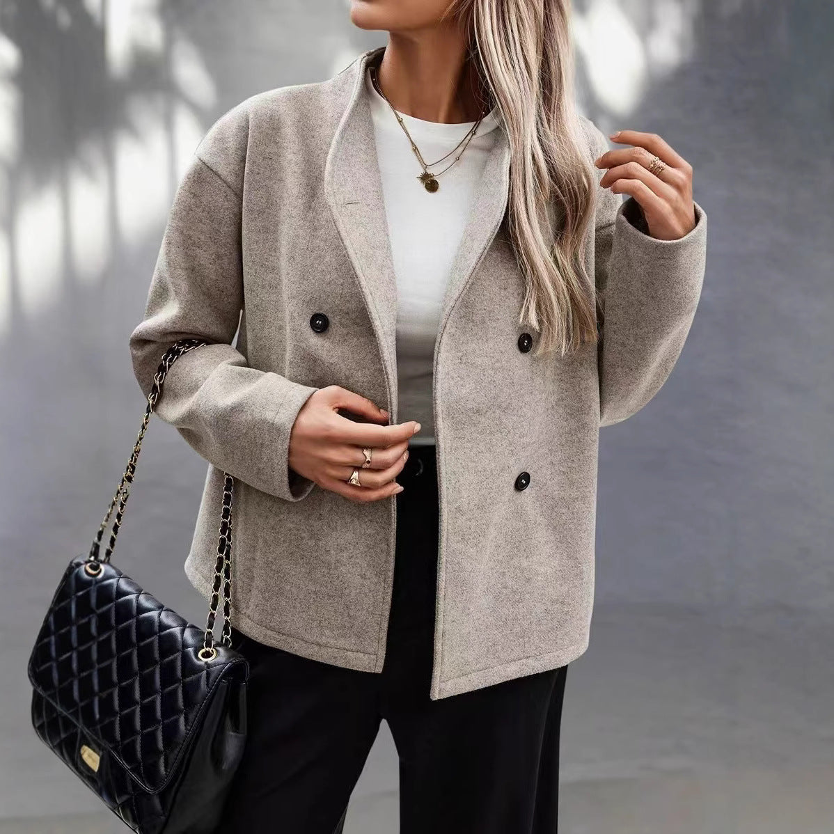 Damen Modische Wolljacke im eleganten Look mit doppelter Knopfreihe R&B