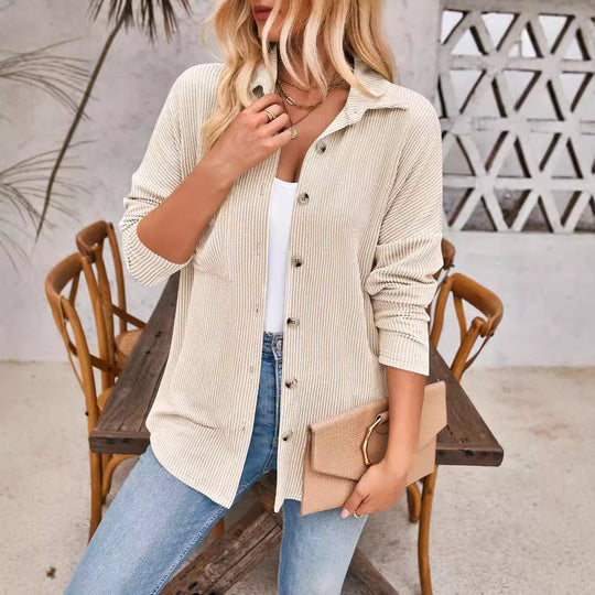 Damen Strukturierte Button-Down-Bluse mit Taschen R&B