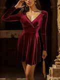 Damen Wickelkleid mit langem Arm und V-Ausschnitt R&B