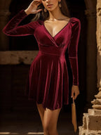 Damen Wickelkleid mit langem Arm und V-Ausschnitt R&B