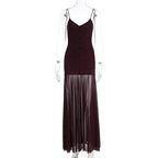 Damen Elegantes Langarm-Maxikleid mit transparentem Rock R&B