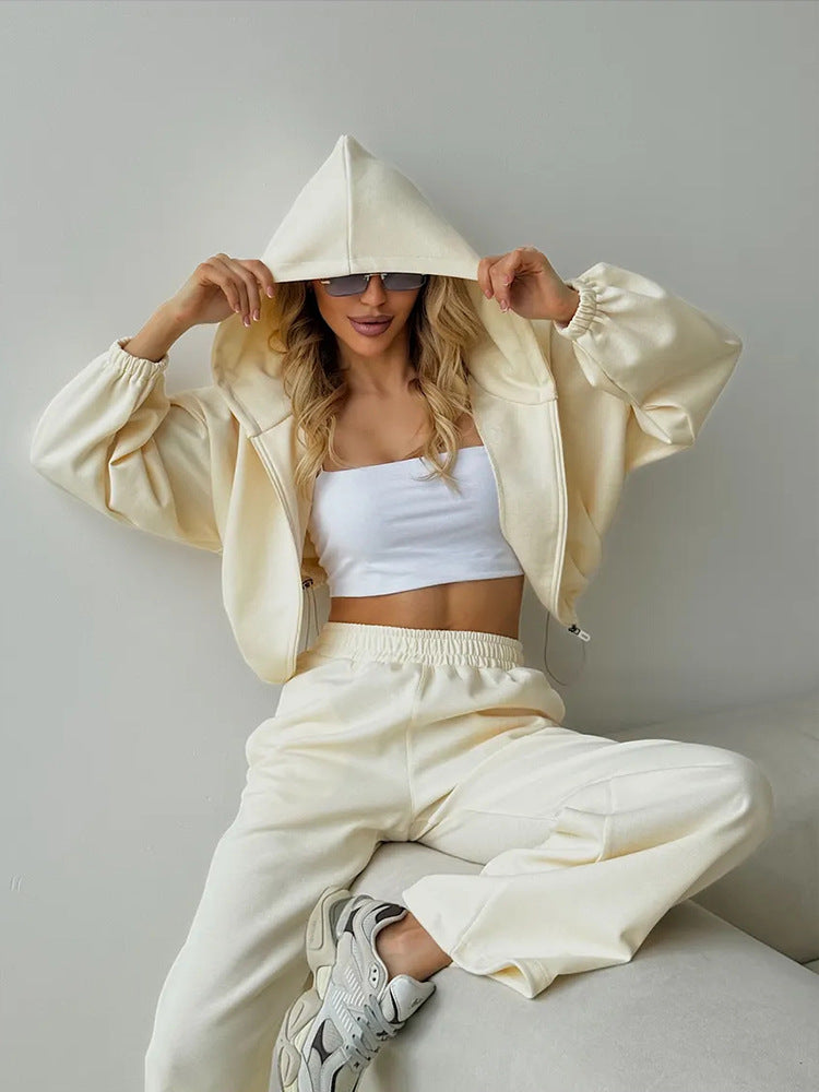 Damen lässiges Lounge-Set mit Hoodie und weiten Hosen R&B