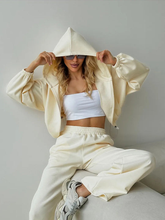 Damen lässiges Lounge-Set mit Hoodie und weiten Hosen R&B
