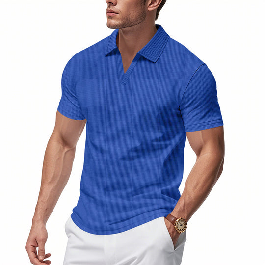 Herren Poloshirt mit strukturiertem Design und modernem V-Ausschnitt R&B