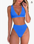 Damen Hochtailliertes Bikini Set mit V-Ausschnitt R&B