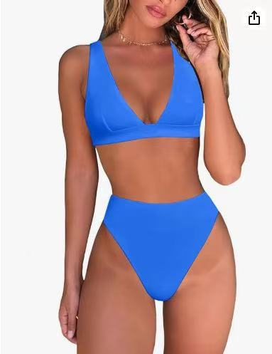 Damen Hochtailliertes Bikini Set mit V-Ausschnitt R&B