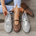 Damen Elegante Ballerinas mit modischem Netzdesign und dekorativer Schnallen-Applikation R&B