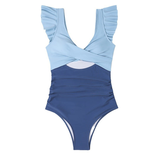 Damen Einteiliger Badeanzug mit voluminösen Rüschen und effektvollem Wickeldesign R&B