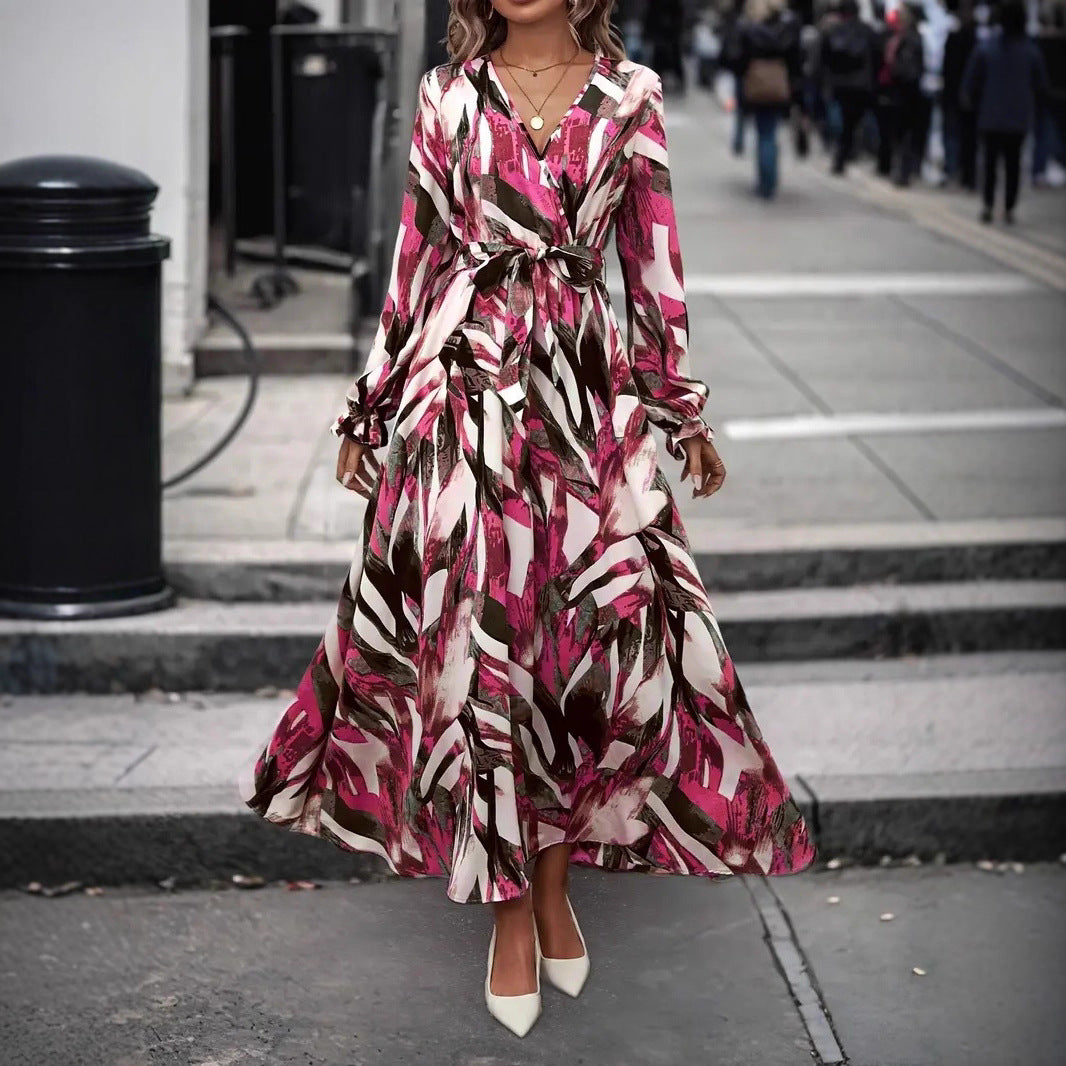 Damen Maxi-Kleid mit eleganter Taillierung und voluminösem Rock R&B