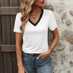 Damen T-Shirt mit modernem V-Ausschnitt und strukturiertem Stoff R&B
