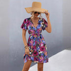 Damen Wickelkleid mit floralem Muster und schwingendem Rock R&B