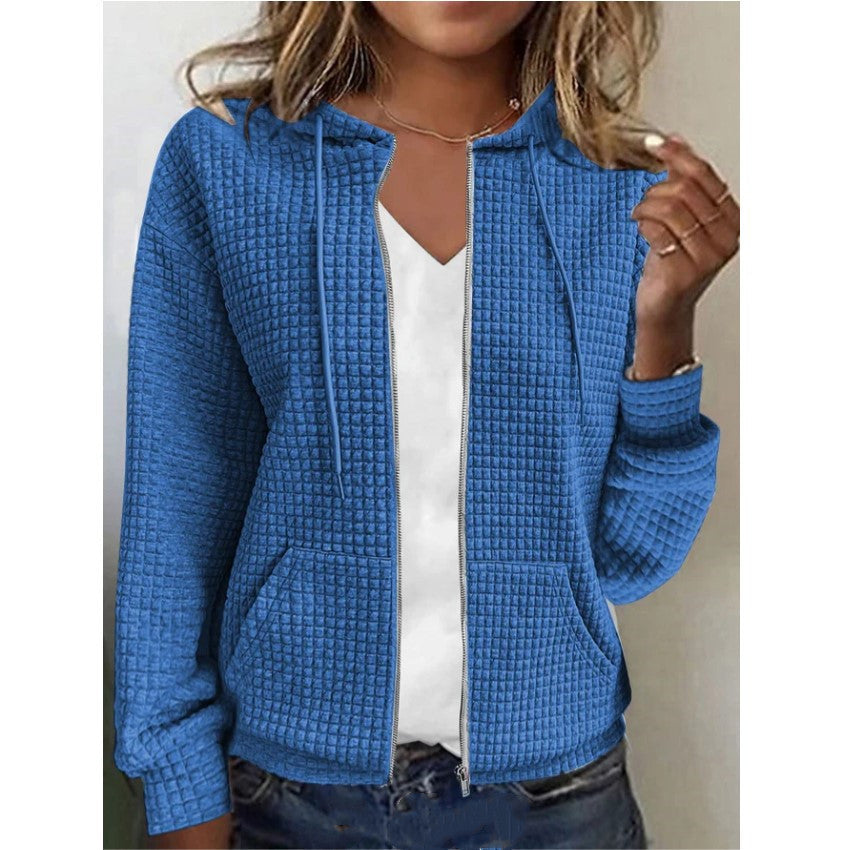 Damen leichte Waffelstruktur Kapuzenjacke mit praktischen Taschen R&B