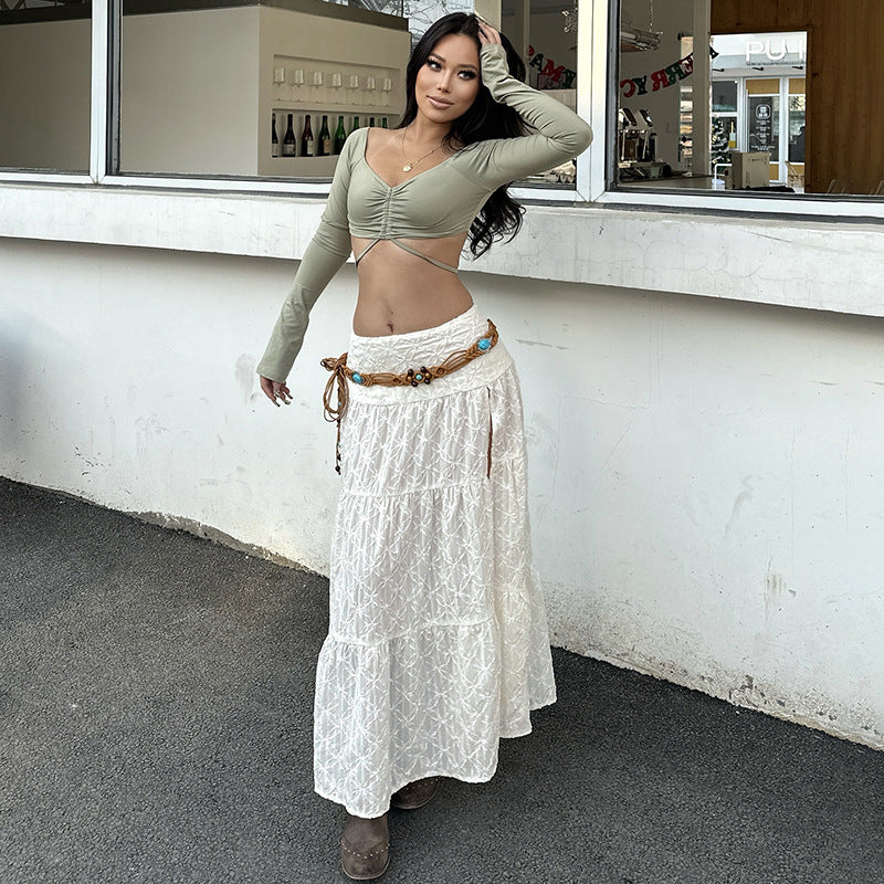 Damen Maxirock aus feiner Spitze mit elegantem Wellenmuster und asymmetrischem Saum R&B
