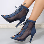 Damen Peeptoe Stiefeletten mit atmungsaktivem Netzdesign und elegantem Lace-Up R&B