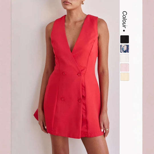 Damen Wendekleid mit tiefem V-Ausschnitt und doppelter Knopfleiste R&B