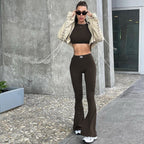 Damen Langarm Cropped Top und Flared Pants Set R&B
