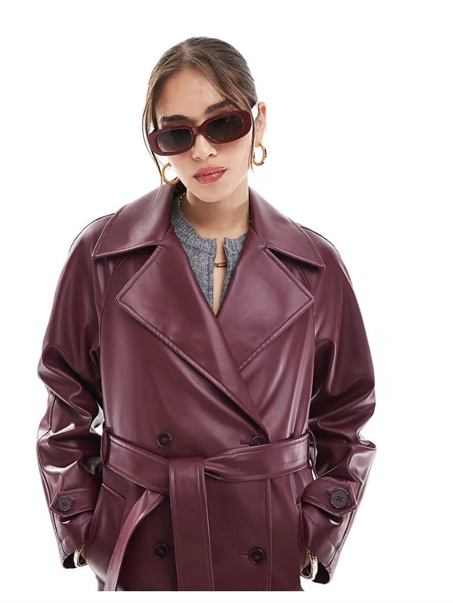 Damen modische Trenchjacke aus veganem R&B